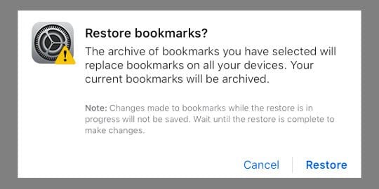 Restore Safari Bookmarks from iCloud website
