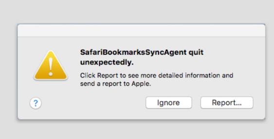 safari bookmarks sync agent wurde unerwartet beendet