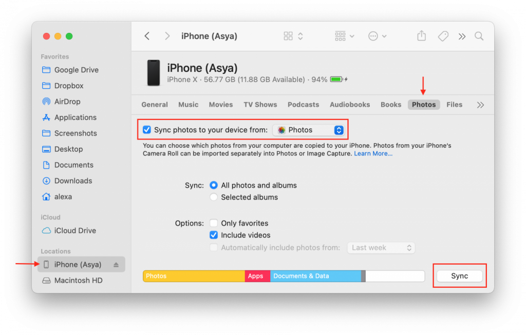 Transfer photos from iPhone to Mac using Finder