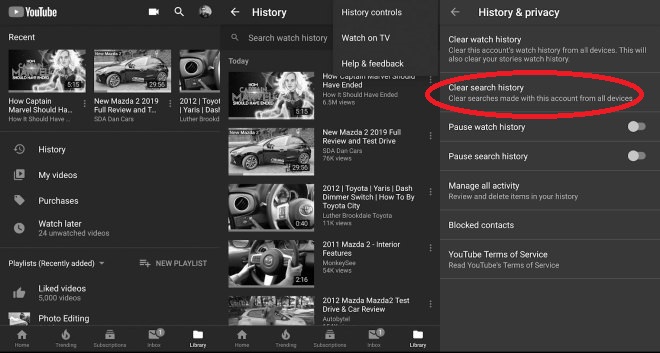 pause watch History YouTube